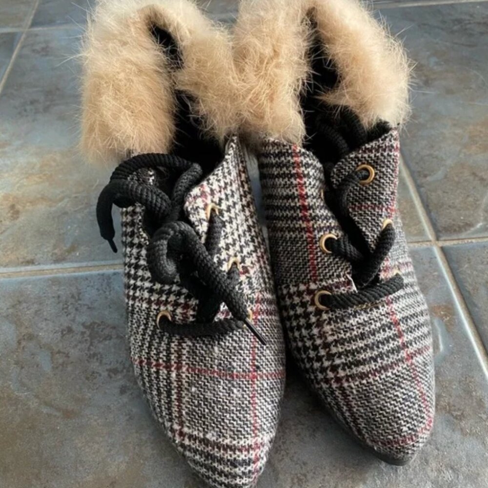 Plaid Sherpa Heel Loafers - Picture 2 of 5